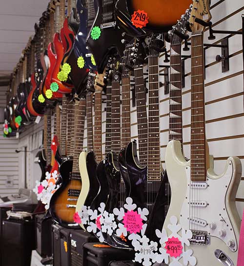 Electric guitars and acoustic guitars in Azusa, California